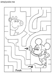 Peppa Pig and Mickey Mouse playing a funny game of hide and seek in a colorful maze coloring page Peppa Pig and Mickey Mouse playing a funny game of hide and seek in a colorful maze coloring page