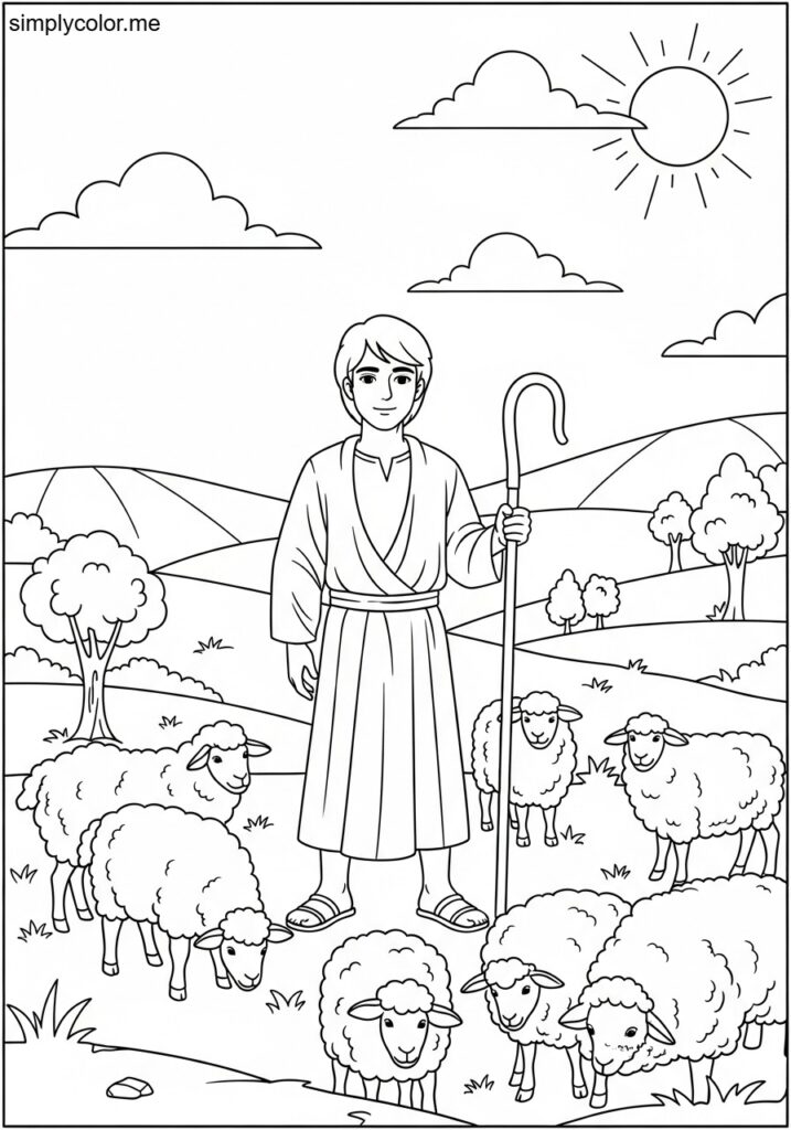 Abel tending his flock biblical coloring page