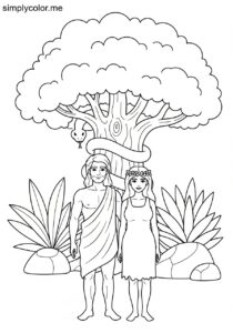 Adam and Eve in the Garden of Eden biblical coloring page
