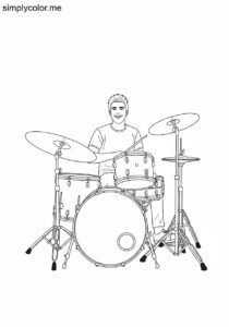 Alex Davidson playing drums printable coloring sheet for kids