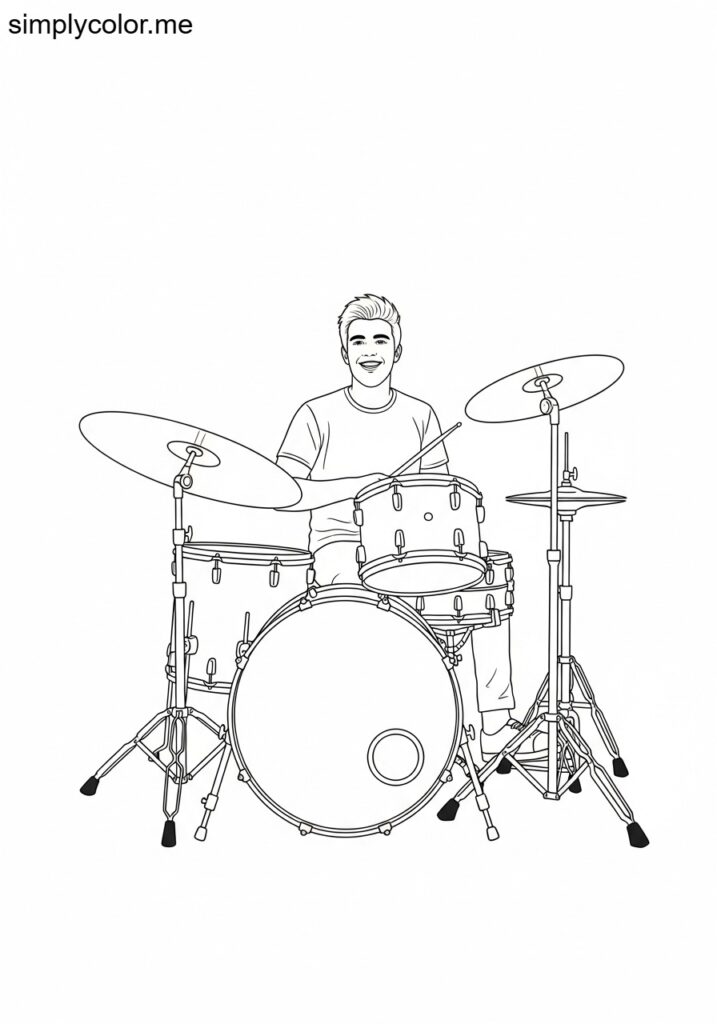 Alex Davidson playing drums printable coloring sheet for kids