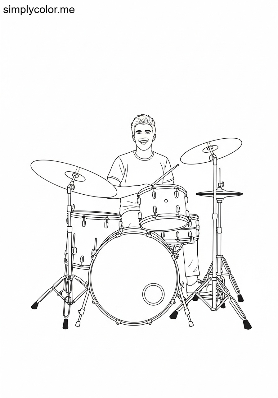 Alex Davidson playing drums printable coloring sheet for kids
