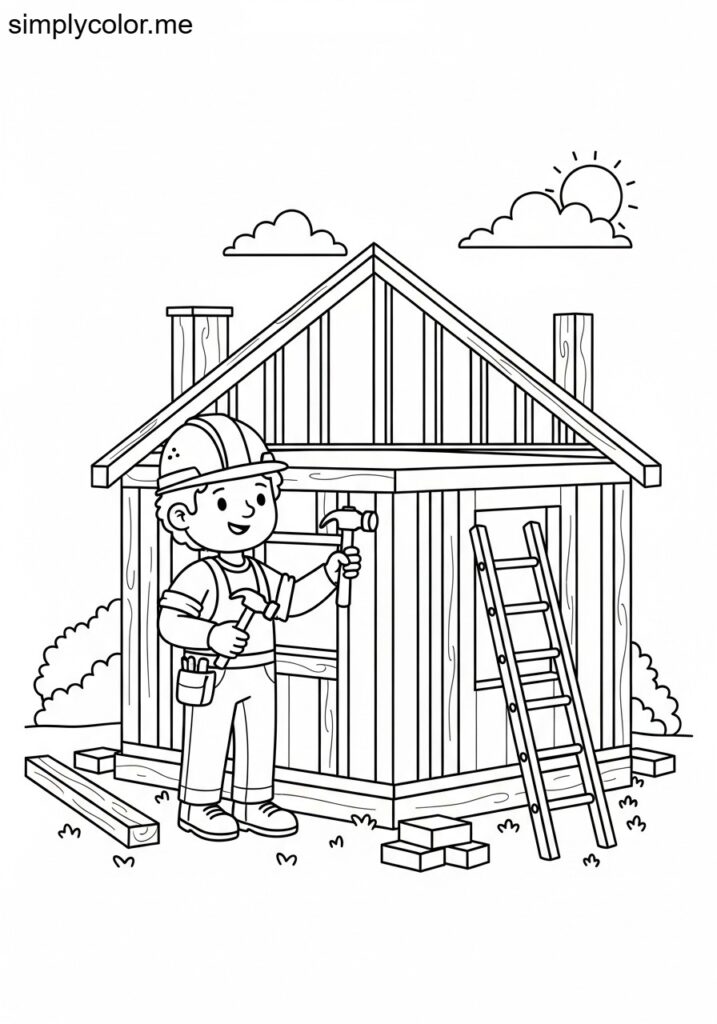 Alex building coloring sheet for kids