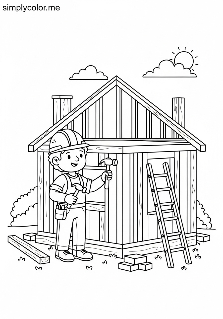 Alex building coloring sheet for kids