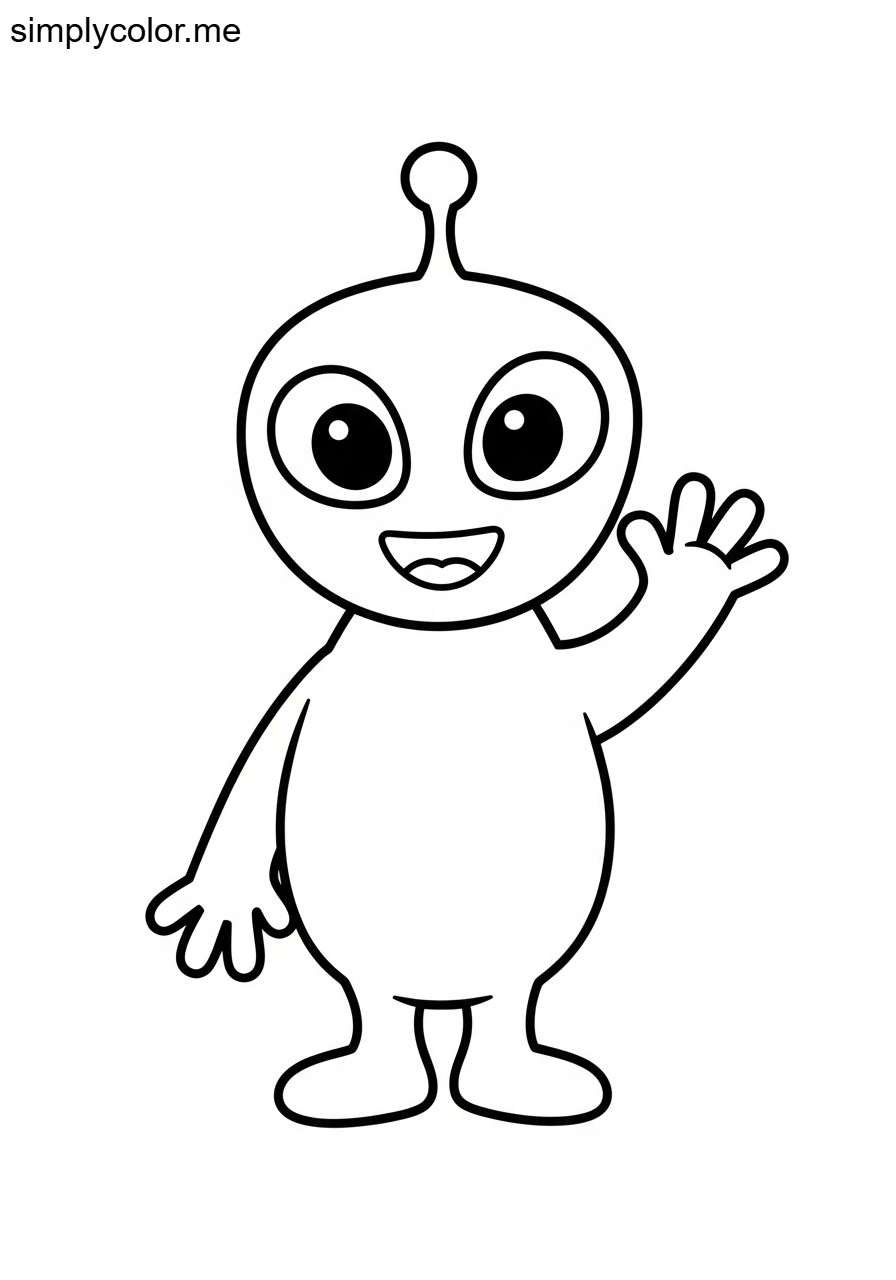 Alien waving coloring sheet for kids