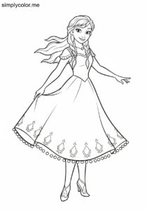 Anna dancing at the castle printable coloring sheet for kids