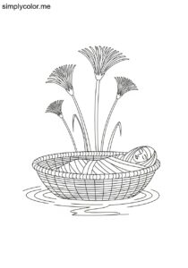Baby Moses in the basket on the Nile biblical coloring page