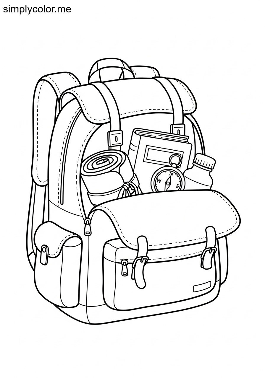 Backpack holding items coloring sheet for kids