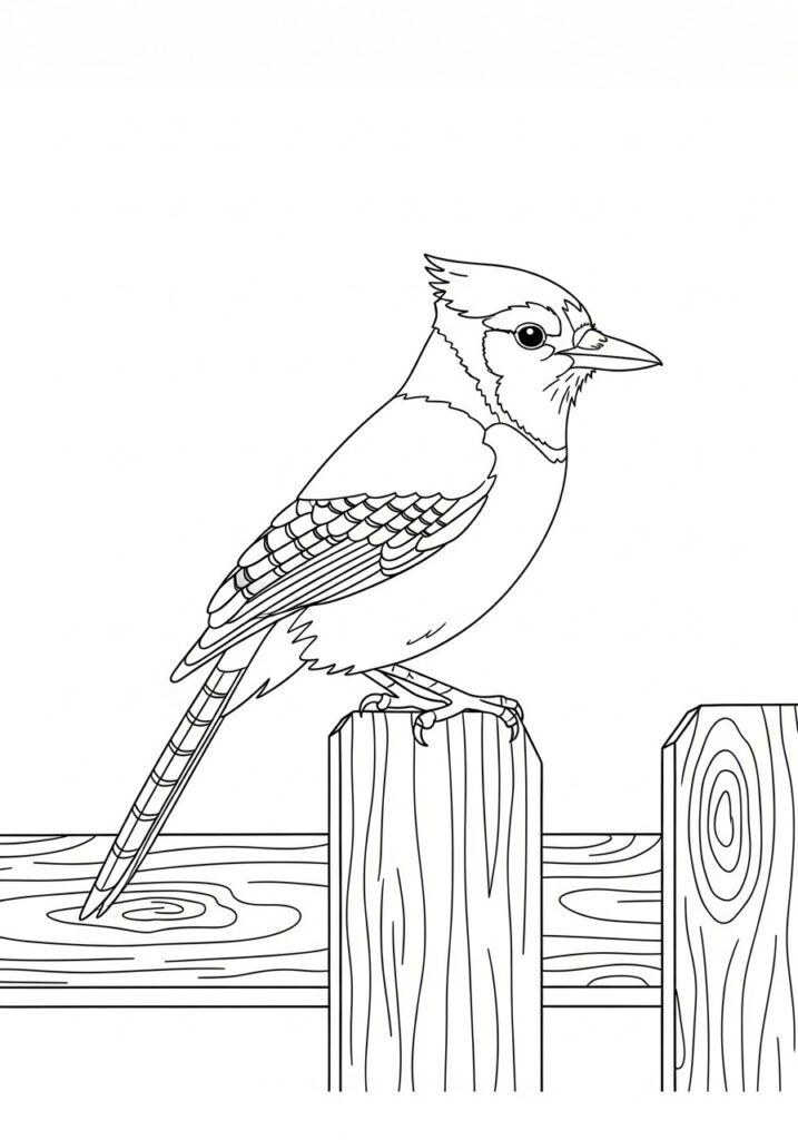 Blue jay on a fence coloring page