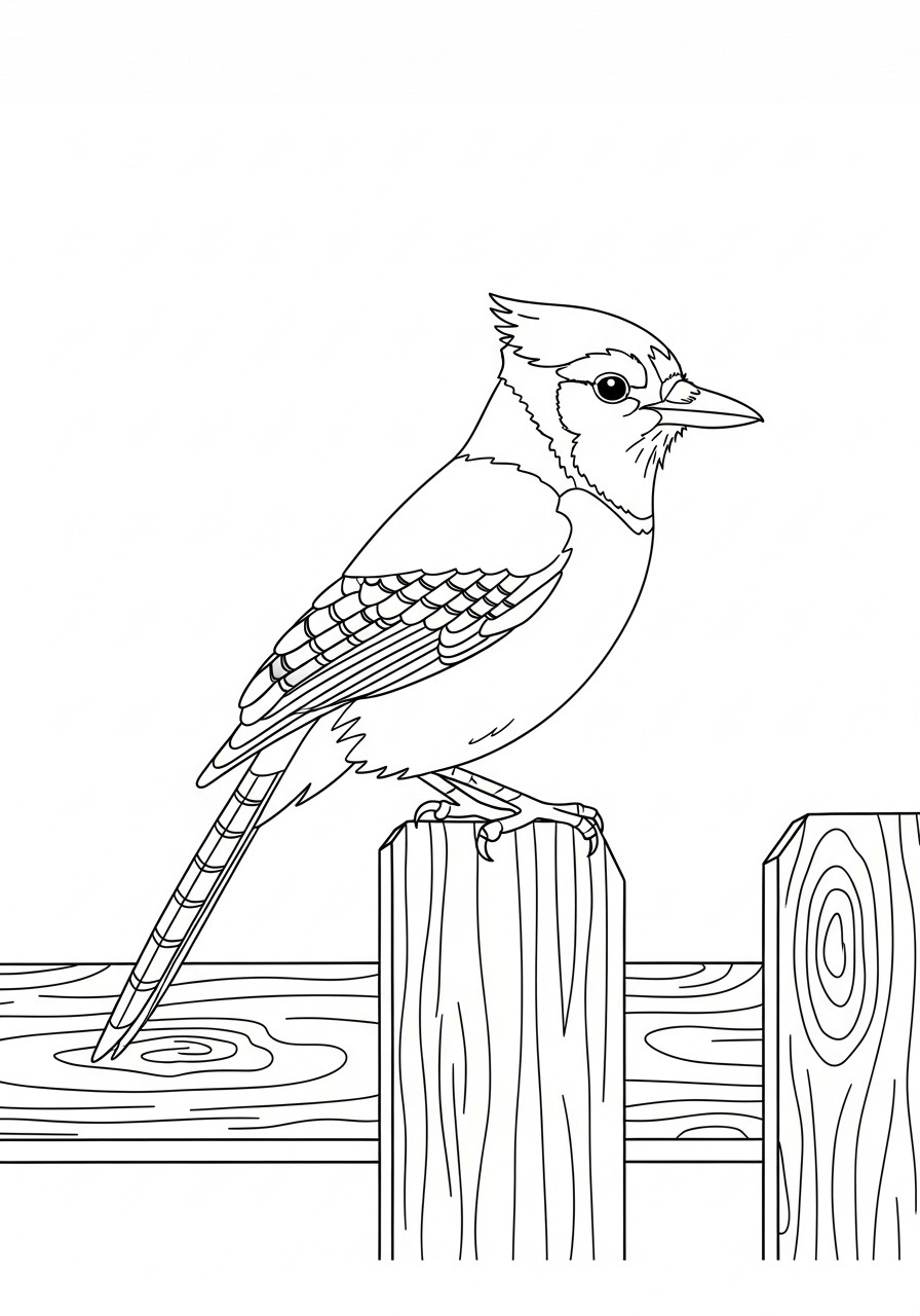 Blue jay on a fence coloring page