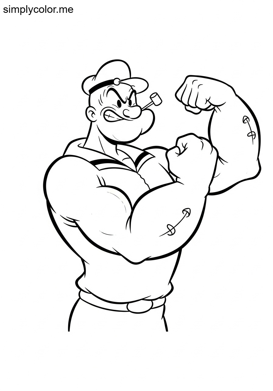 Bluto flexing muscles printable coloring sheet for kids
