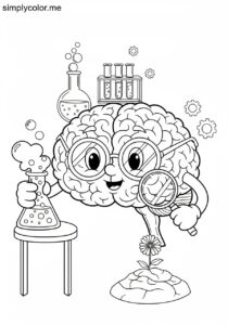 Brain Powers doing science printable coloring sheet for kids