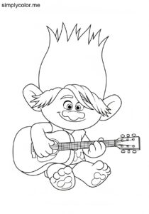 Branch playing guitar coloring sheet for kids