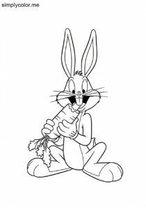 Bugs Bunny eating carrot printable coloring sheet for kids