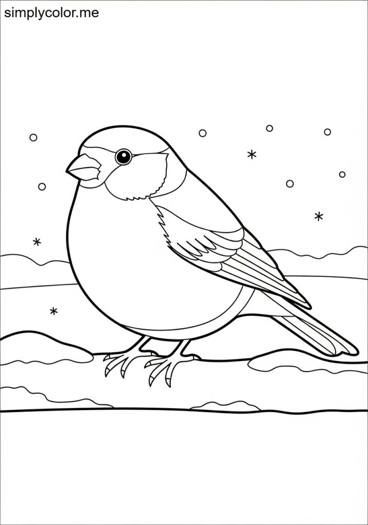 Bullfinch in the snow coloring page