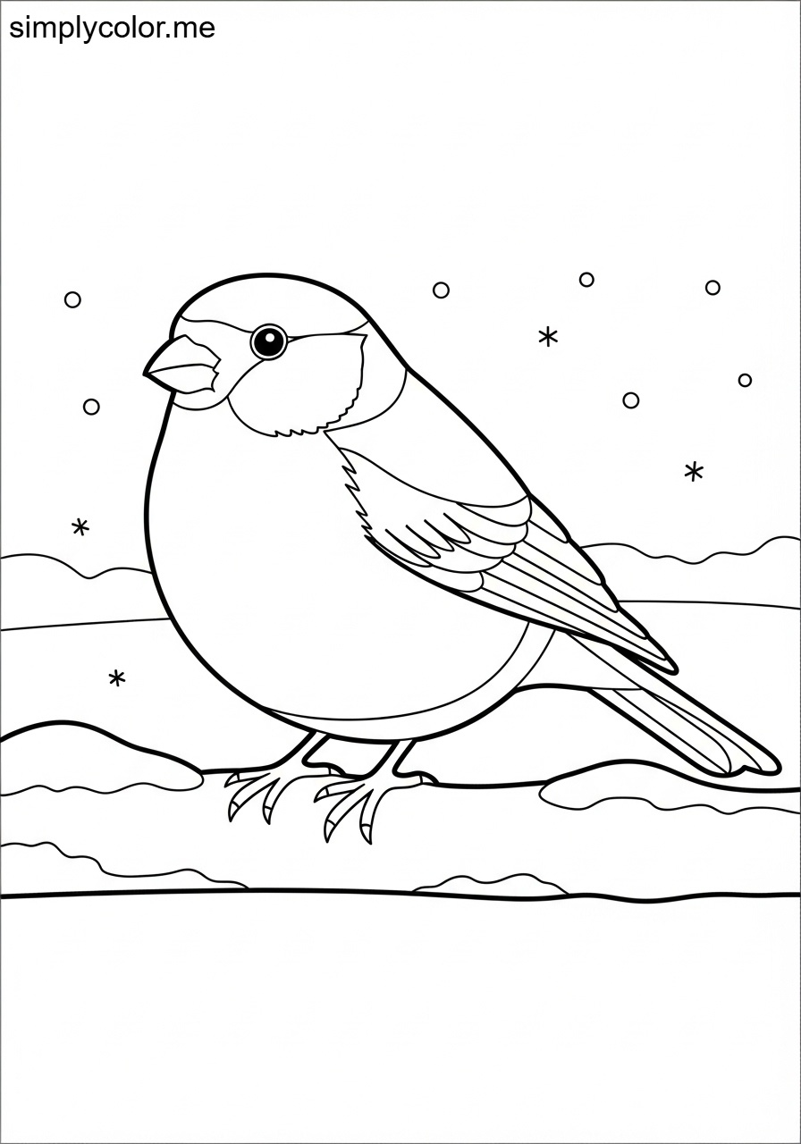 Bullfinch in the snow coloring page