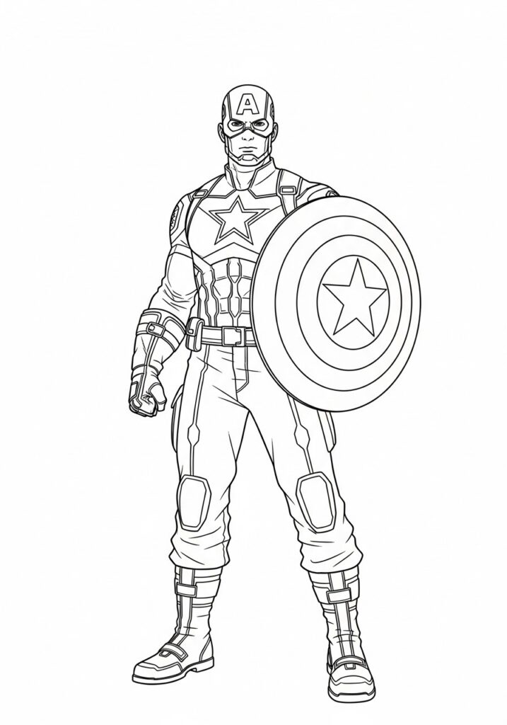 Captain America holding his shield printable coloring sheet for kids