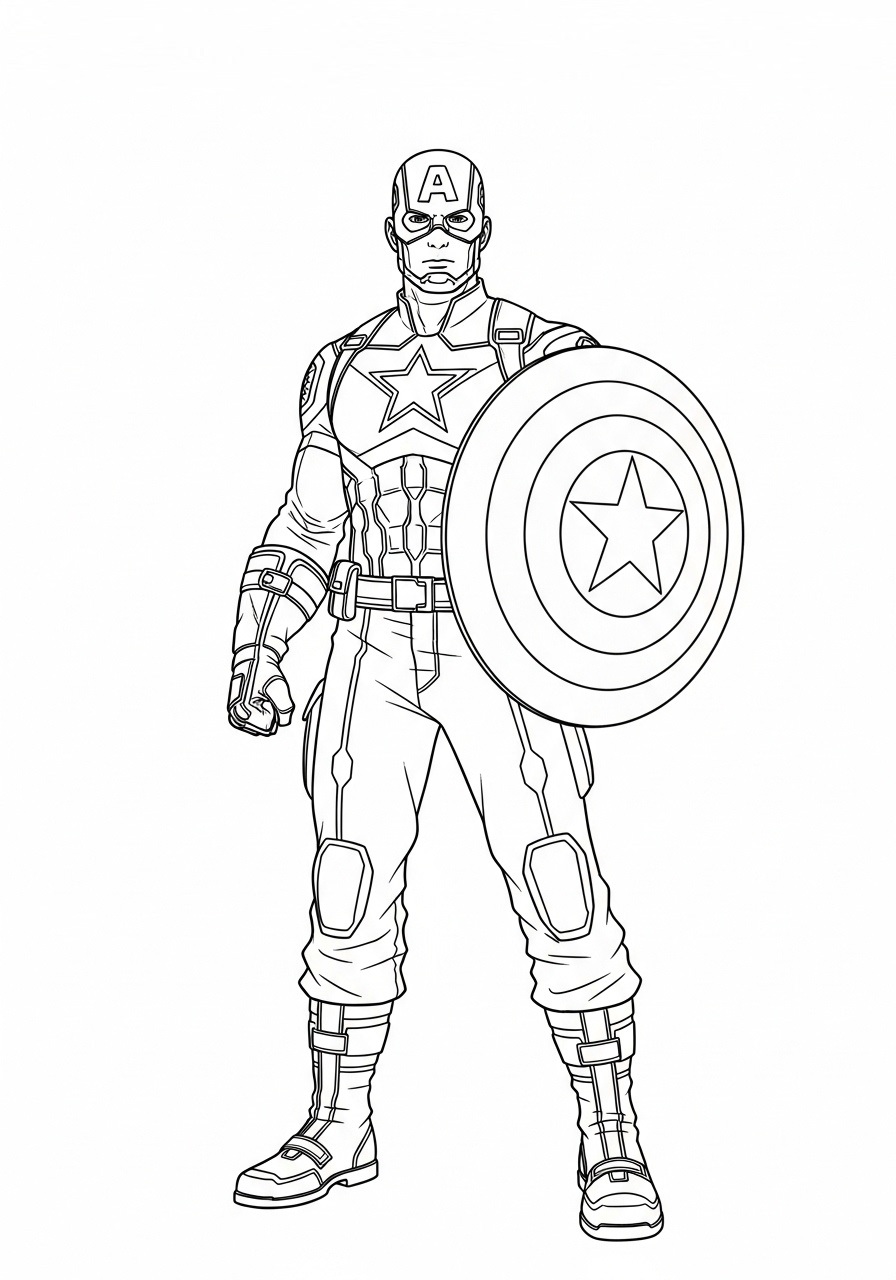 Captain America holding his shield printable coloring sheet for kids