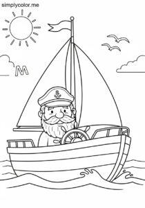 Captain Birdwell sailing boat printable coloring sheet for kids