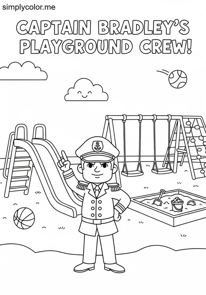 Captain Bradley commanding playground printable coloring sheet for kids