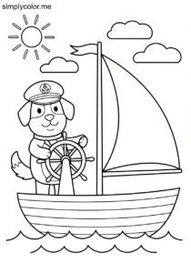 Captain Dog sailing coloring sheet for kids Captain Dog sailing coloring sheet for kids