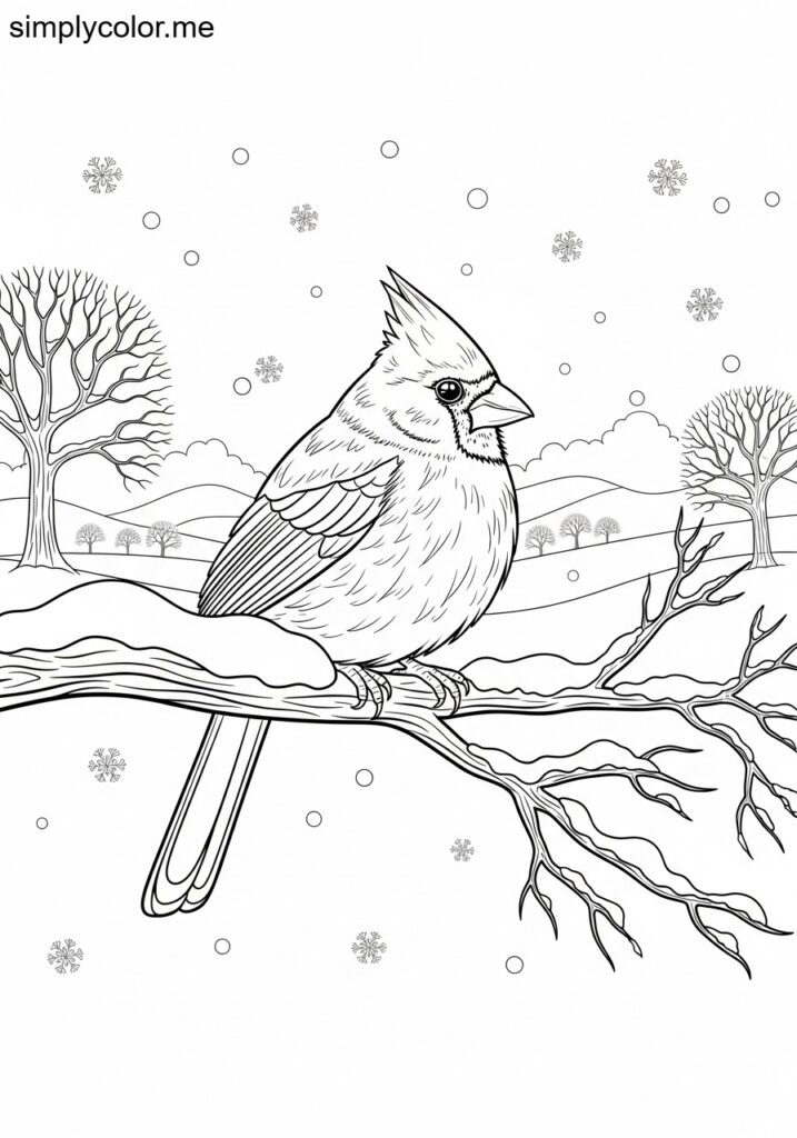 Cardinal in the snow coloring page