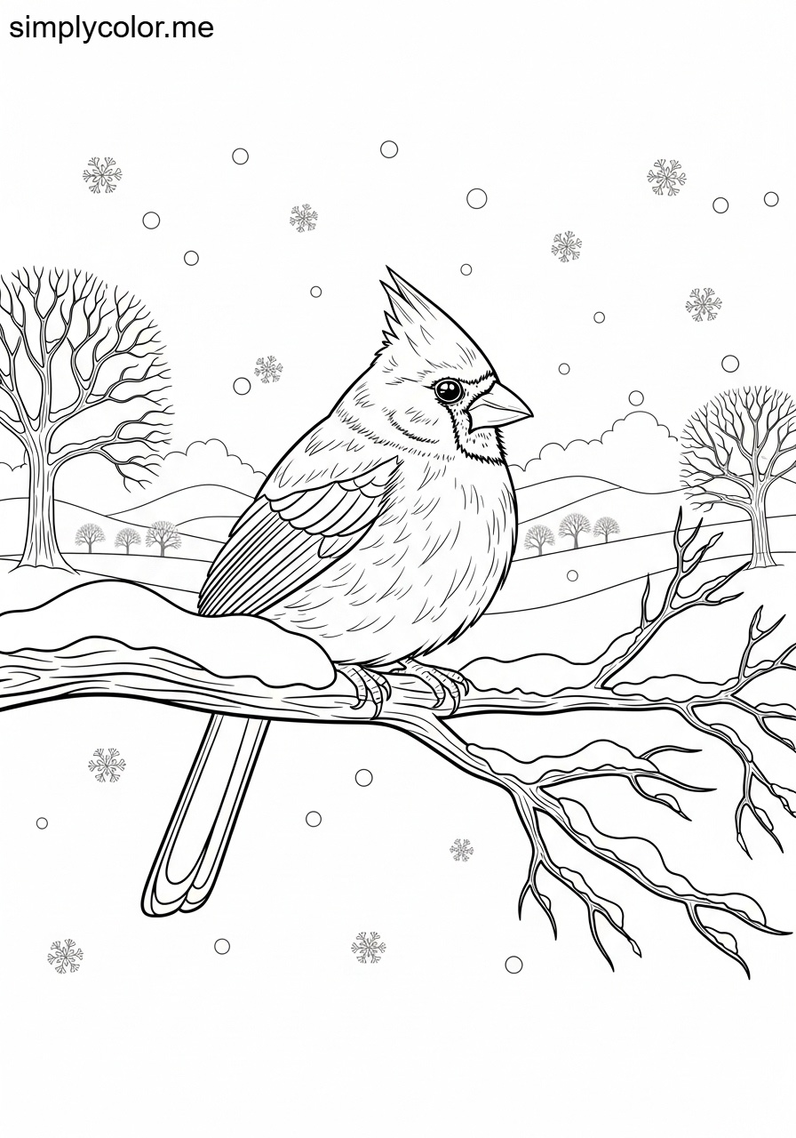 Cardinal in the snow coloring page