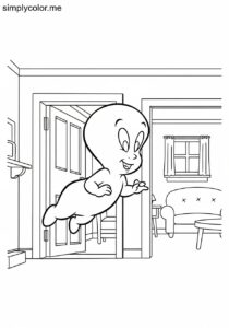 Casper floating through house printable coloring sheet for kids Casper floating through house printable coloring sheet for kids