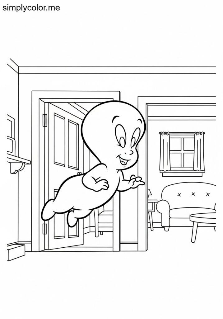 Casper floating through house printable coloring sheet for kids