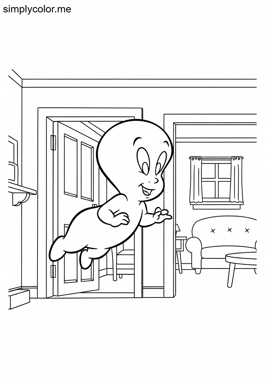Casper floating through house printable coloring sheet for kids