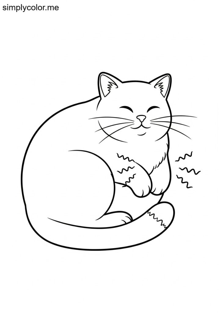 Cat purring coloring sheet for kids