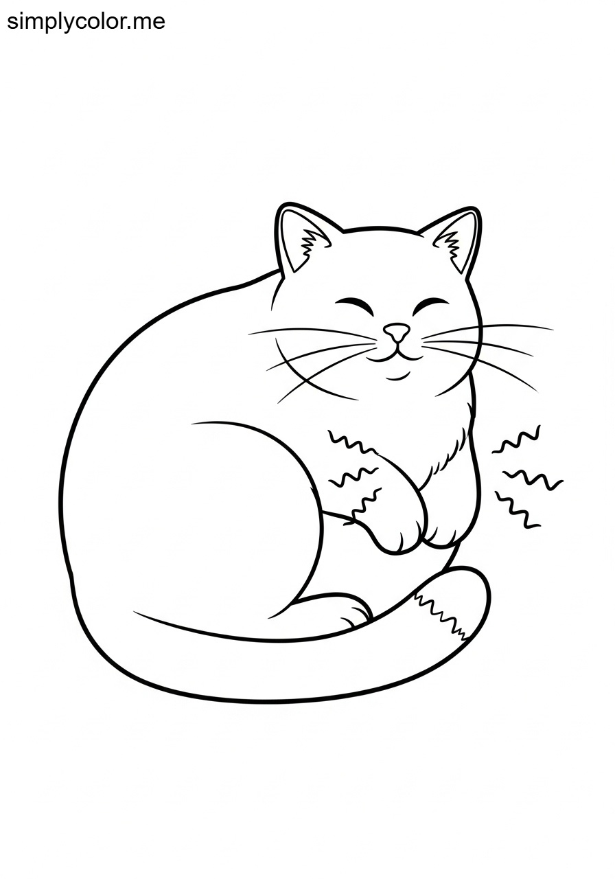 Cat purring coloring sheet for kids