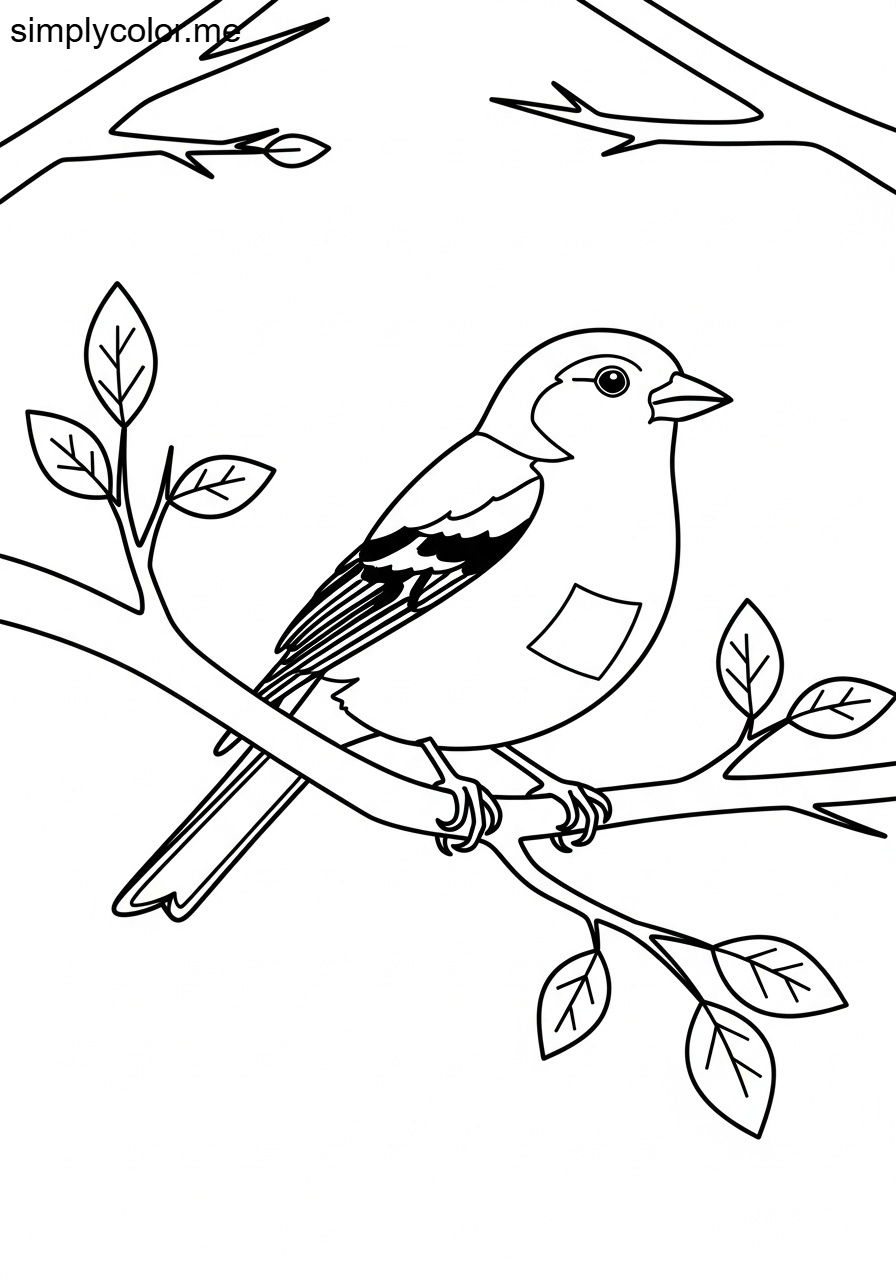 Chaffinch in a tree coloring page