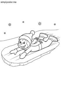 Chilly Willy sliding on ice printable coloring sheet for kids
