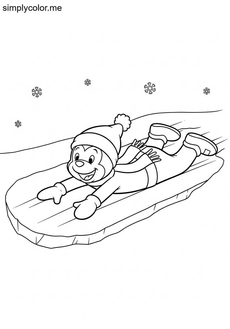 Chilly Willy sliding on ice printable coloring sheet for kids