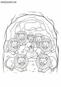 Daniel in the lions’ den biblical coloring page