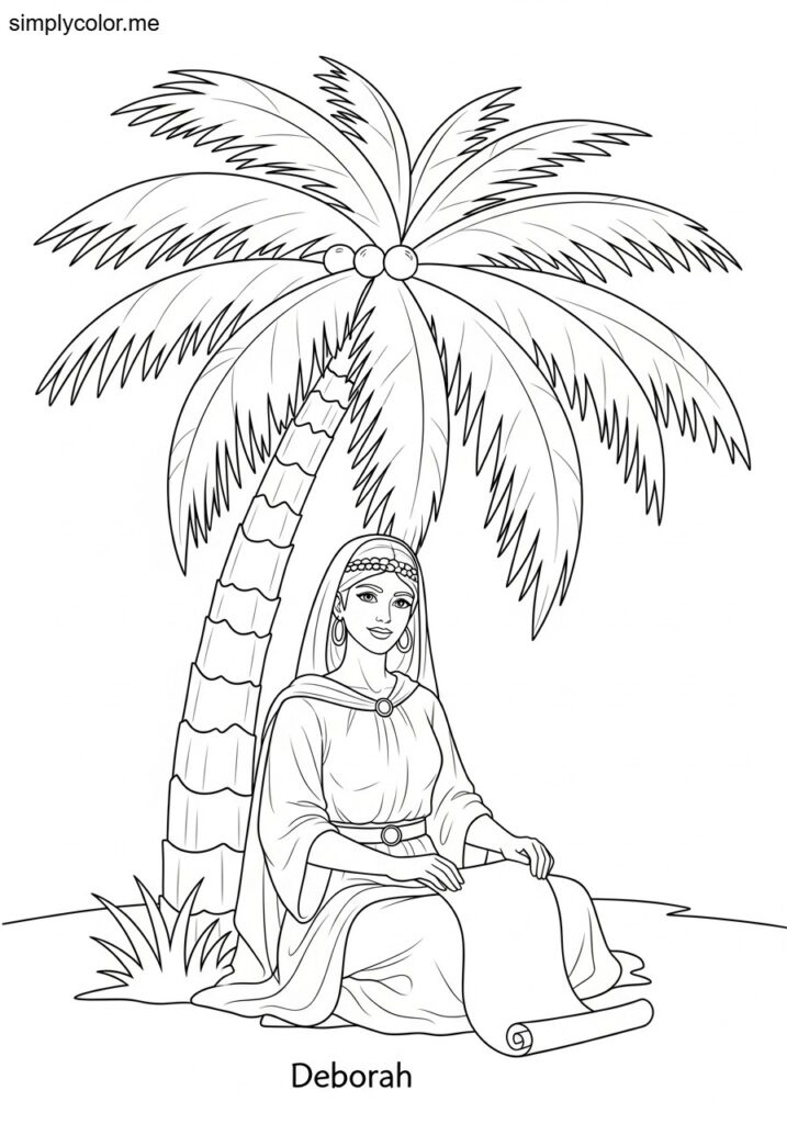 Deborah under the palm tree biblical coloring page