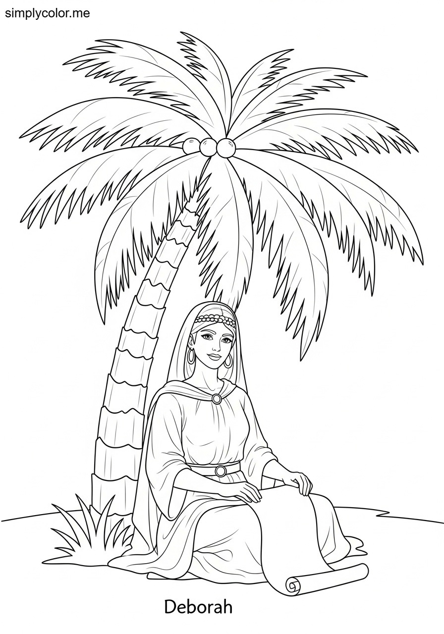 Deborah under the palm tree biblical coloring page