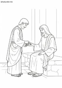 Doubting Thomas seeing Jesus biblical coloring page