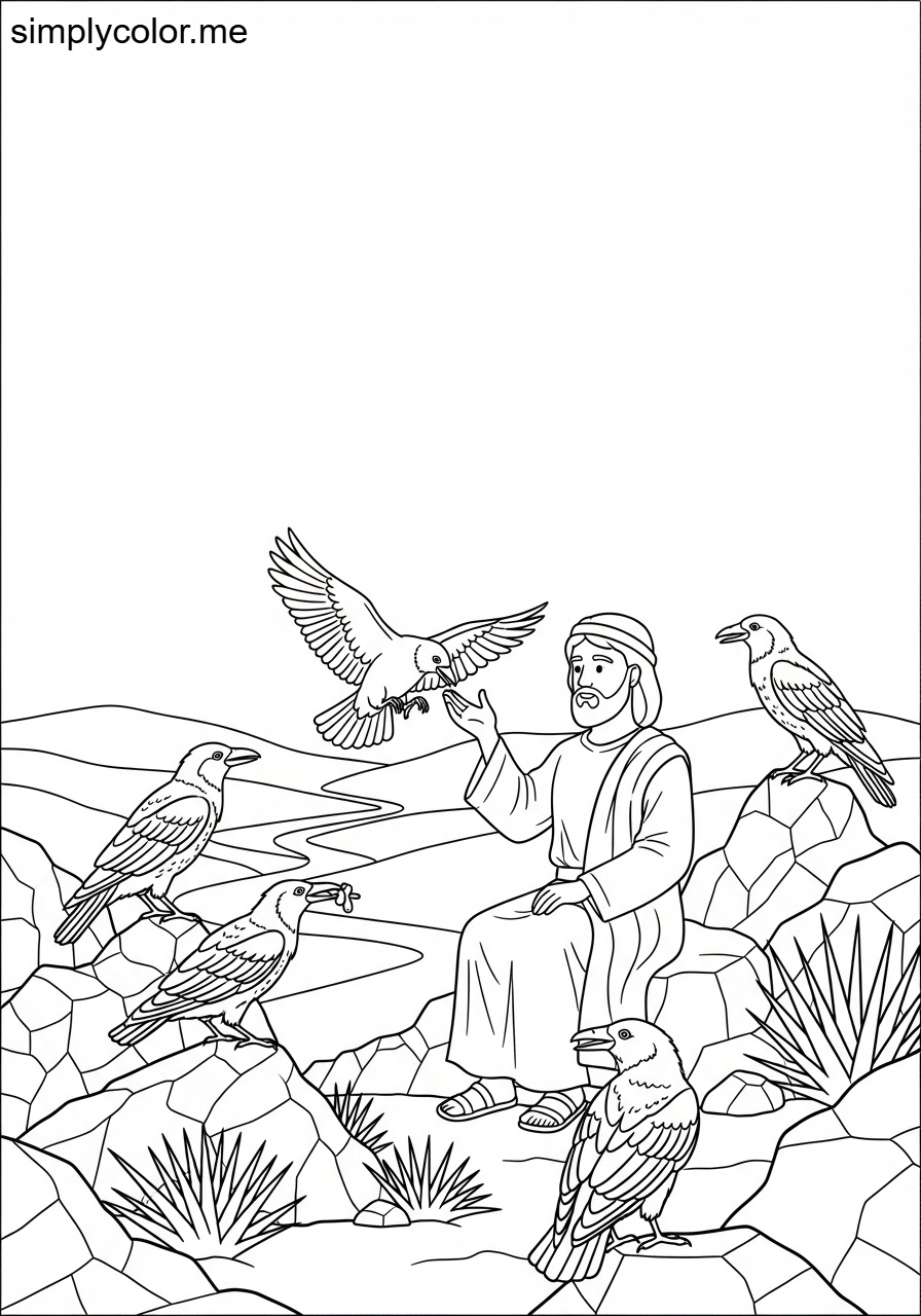 Elijah fed by the ravens biblical coloring page