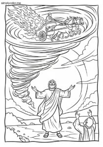 Elijah taken up in a whirlwind biblical coloring page