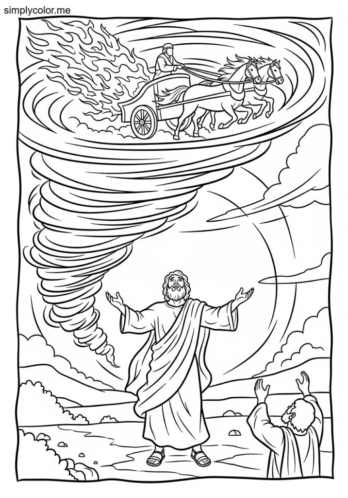 Elijah taken up in a whirlwind biblical coloring page