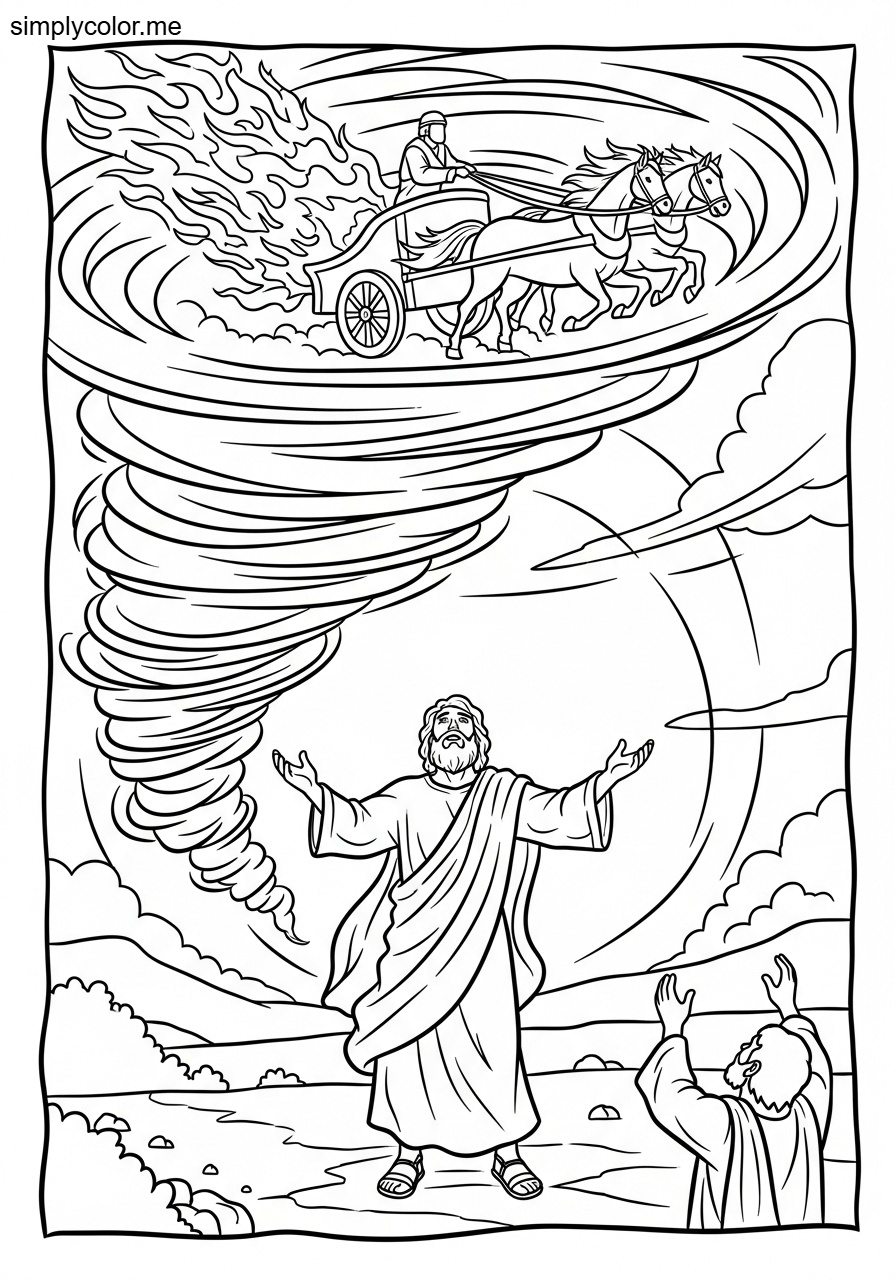 Elijah taken up in a whirlwind biblical coloring page