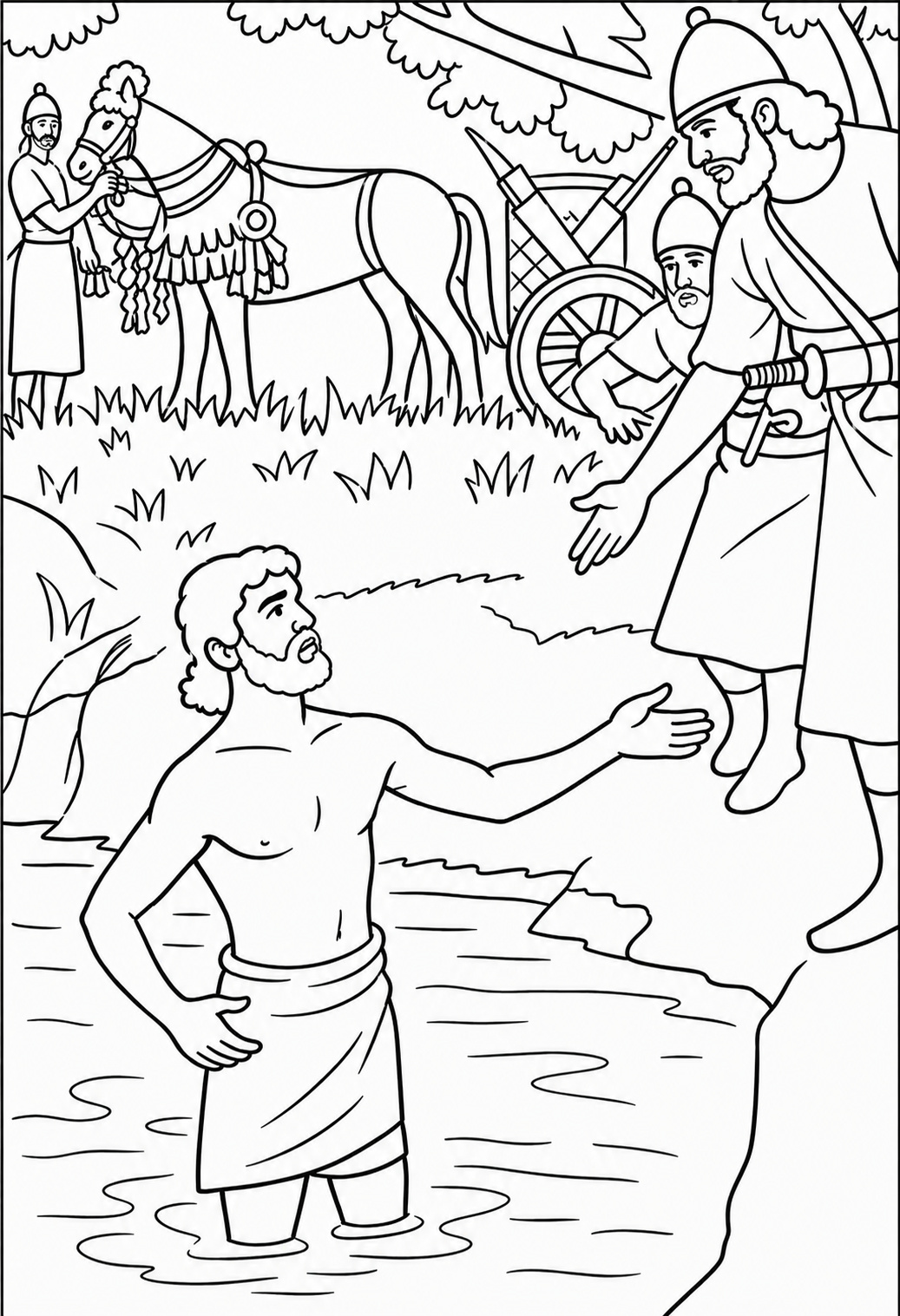 Elisha healing Naaman biblical coloring page