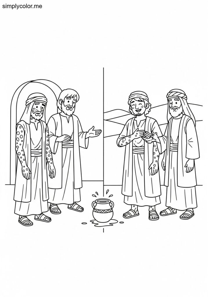 Elisha healing Naaman biblical coloring page