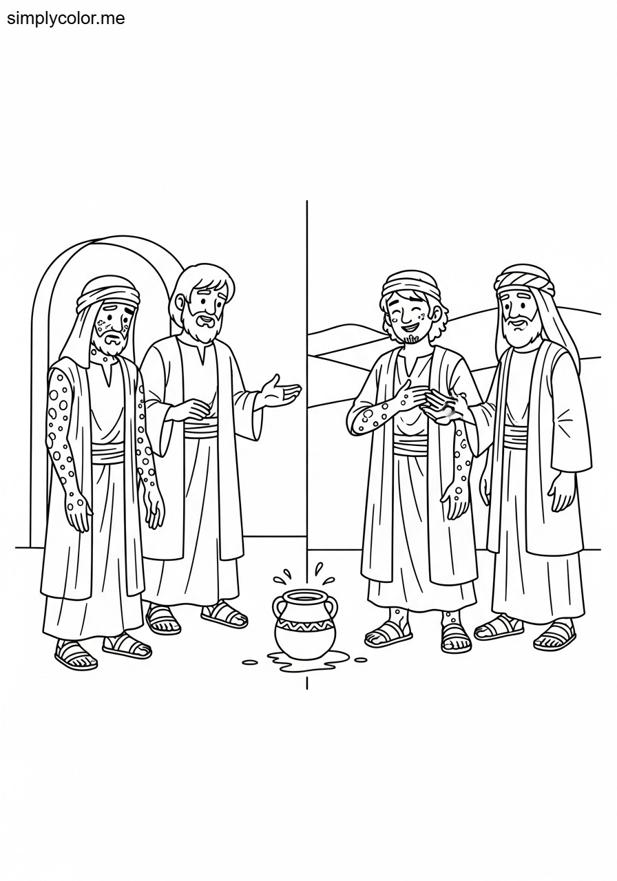 Elisha healing Naaman biblical coloring page