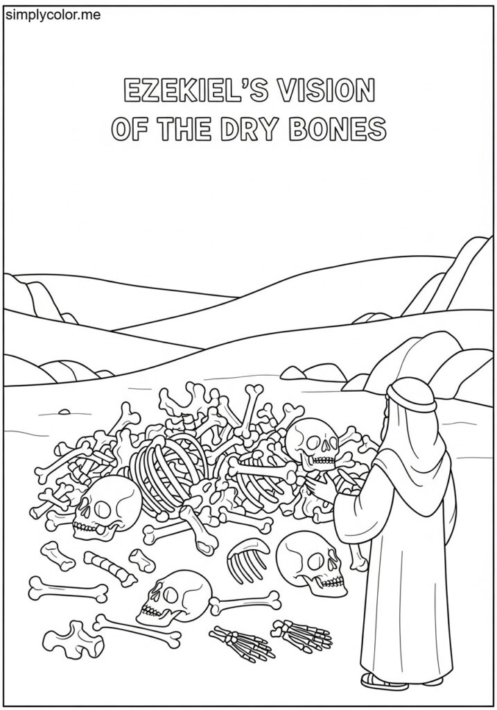 Ezekiel’s vision of the dry bones biblical coloring page