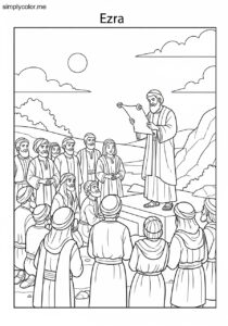 Ezra reading the law to the people biblical coloring page
