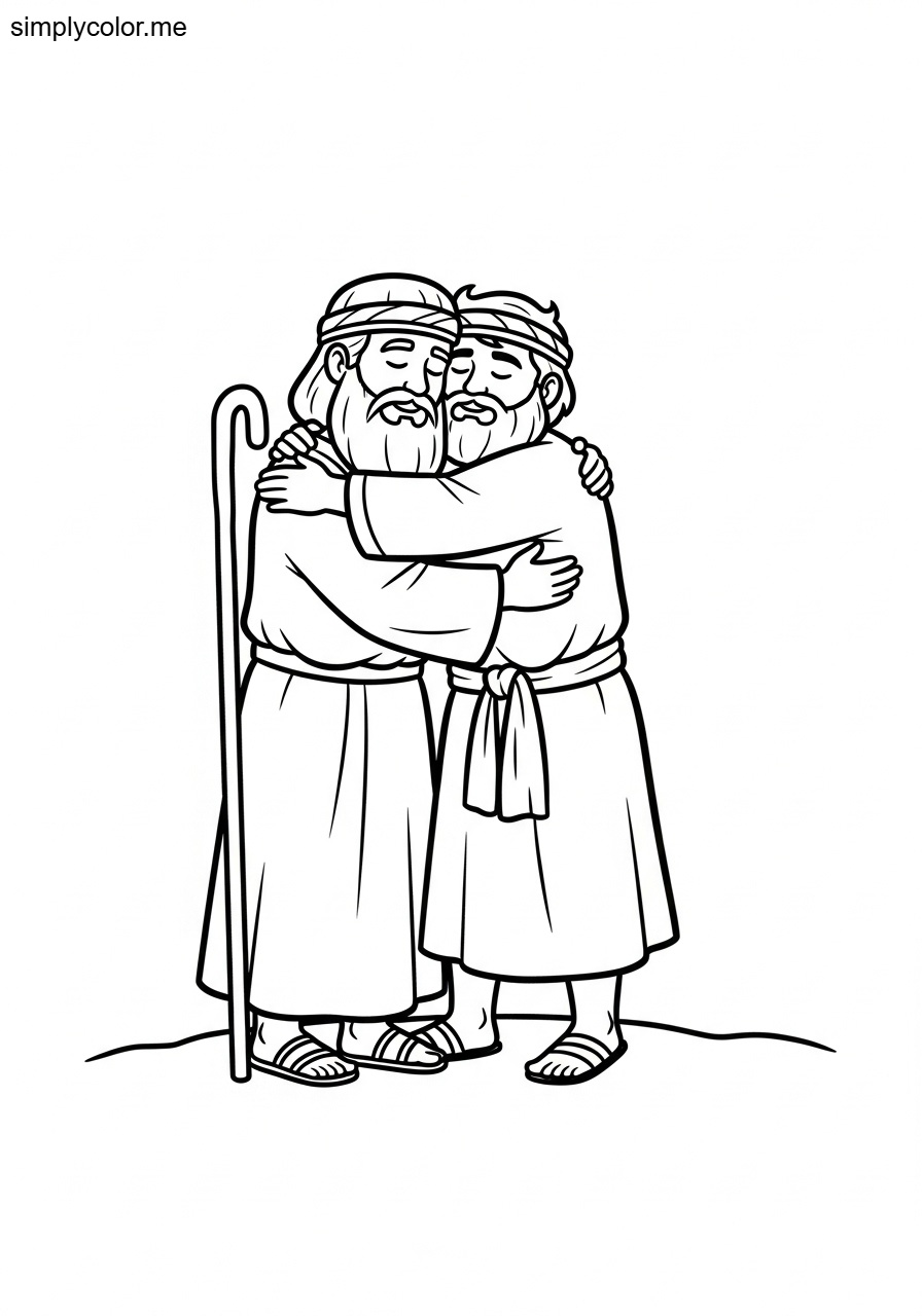 Jacob and Esau reconciling biblical coloring page