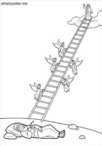 Jacob dreaming of the ladder to heaven biblical coloring page